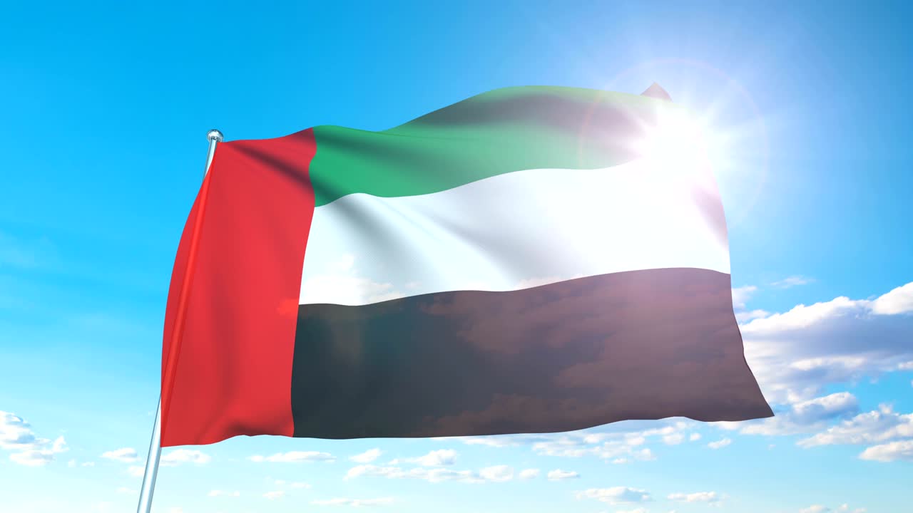 구름이 가득한 하늘 위에 있는 아랍에미리트 연합의 발 (loopable)