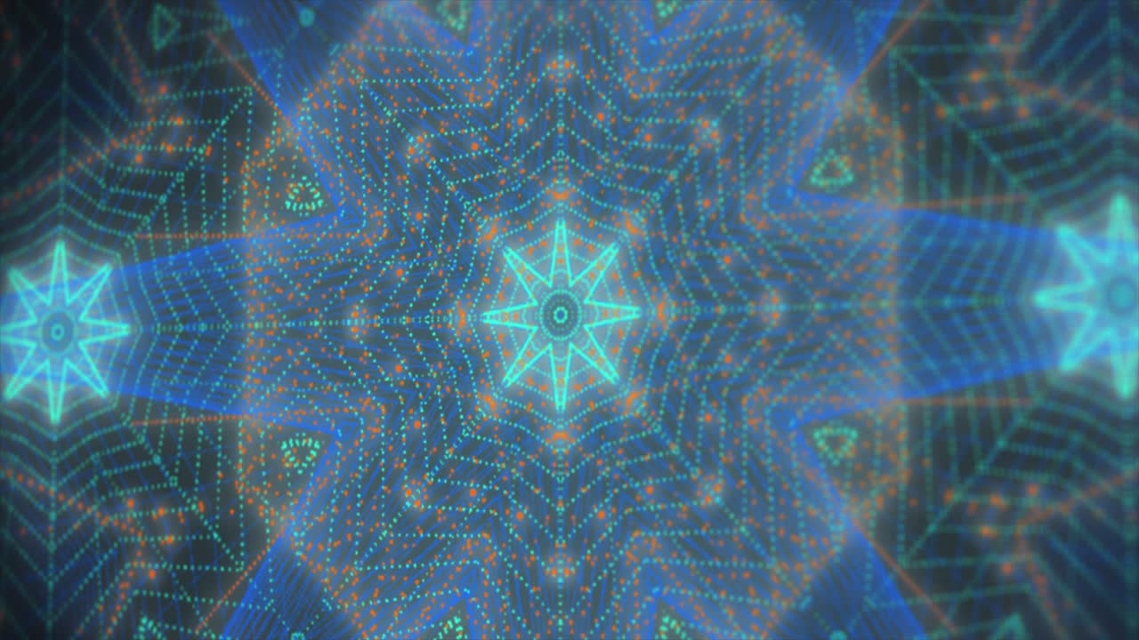 어두운 배경에서 동적 패턴의 칼레도스코프 3d 렌더링 파란색 녹색