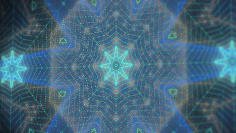 caleidoscopio de patrones dinámicos en un fondo oscuro. renderizado en 3d. color azul verde.