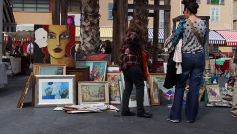 art at flea market marché à la brocante by cours saleya street in nice, france