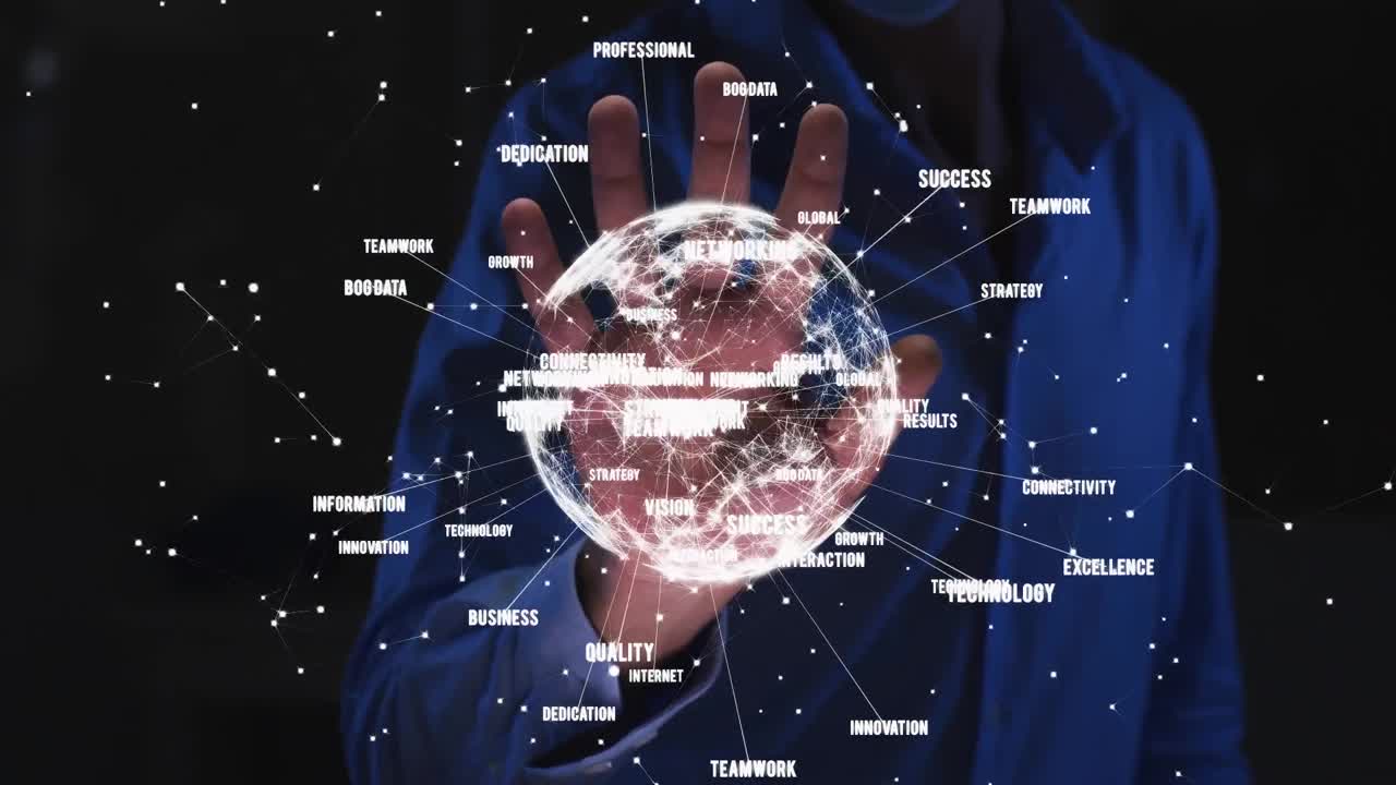 데이터 처리 및 생체인식 손 읽기와 함께 지구의 애니메이션