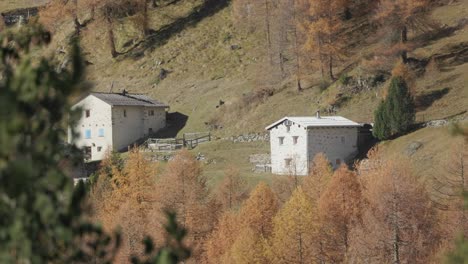 autumnal mountain landscape with stone cottages
