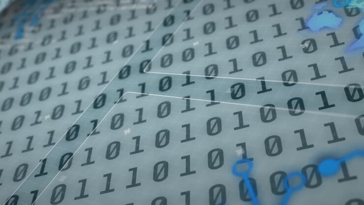 Animation of data processing over white grid