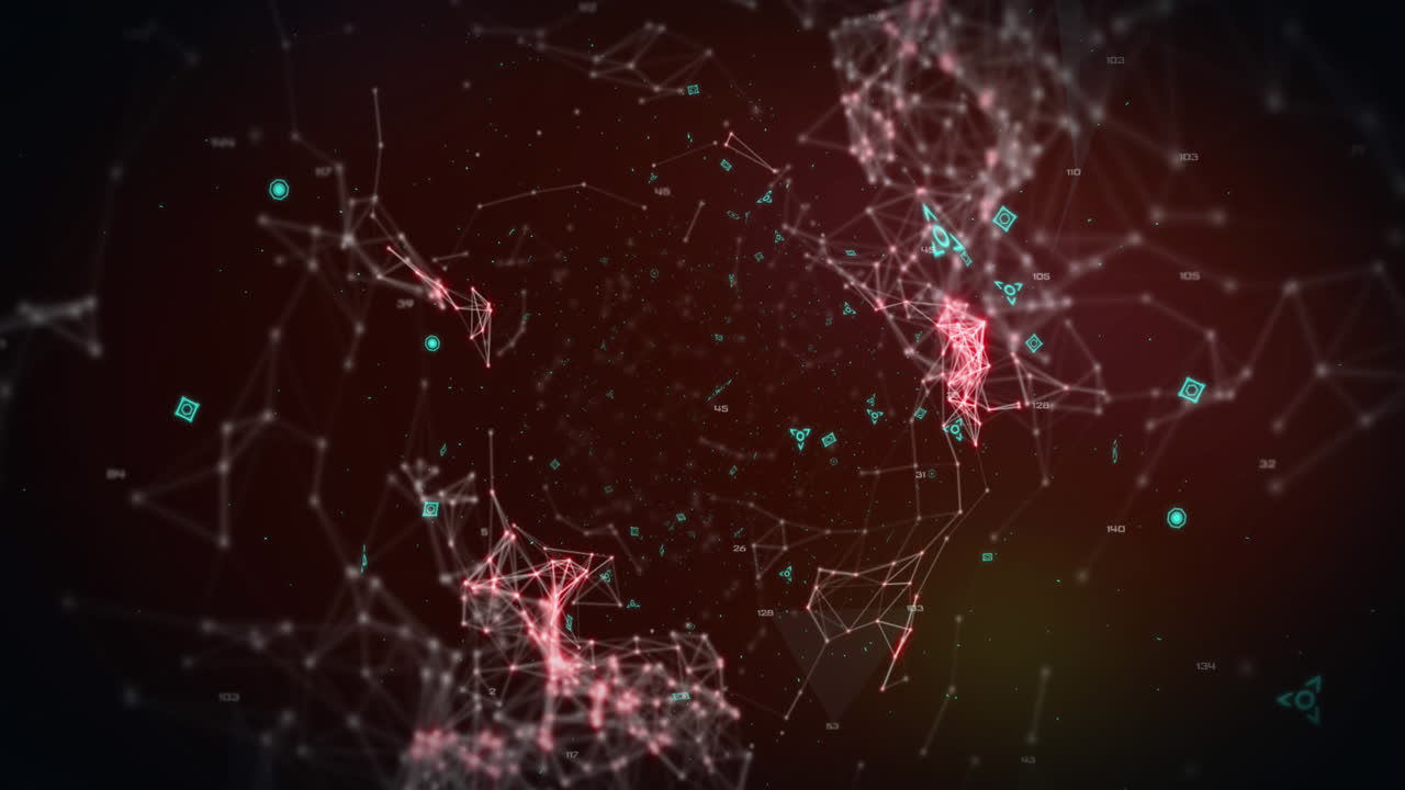 animación de un código qr azul con redes de conexión sobre un gráfico azul que aparece