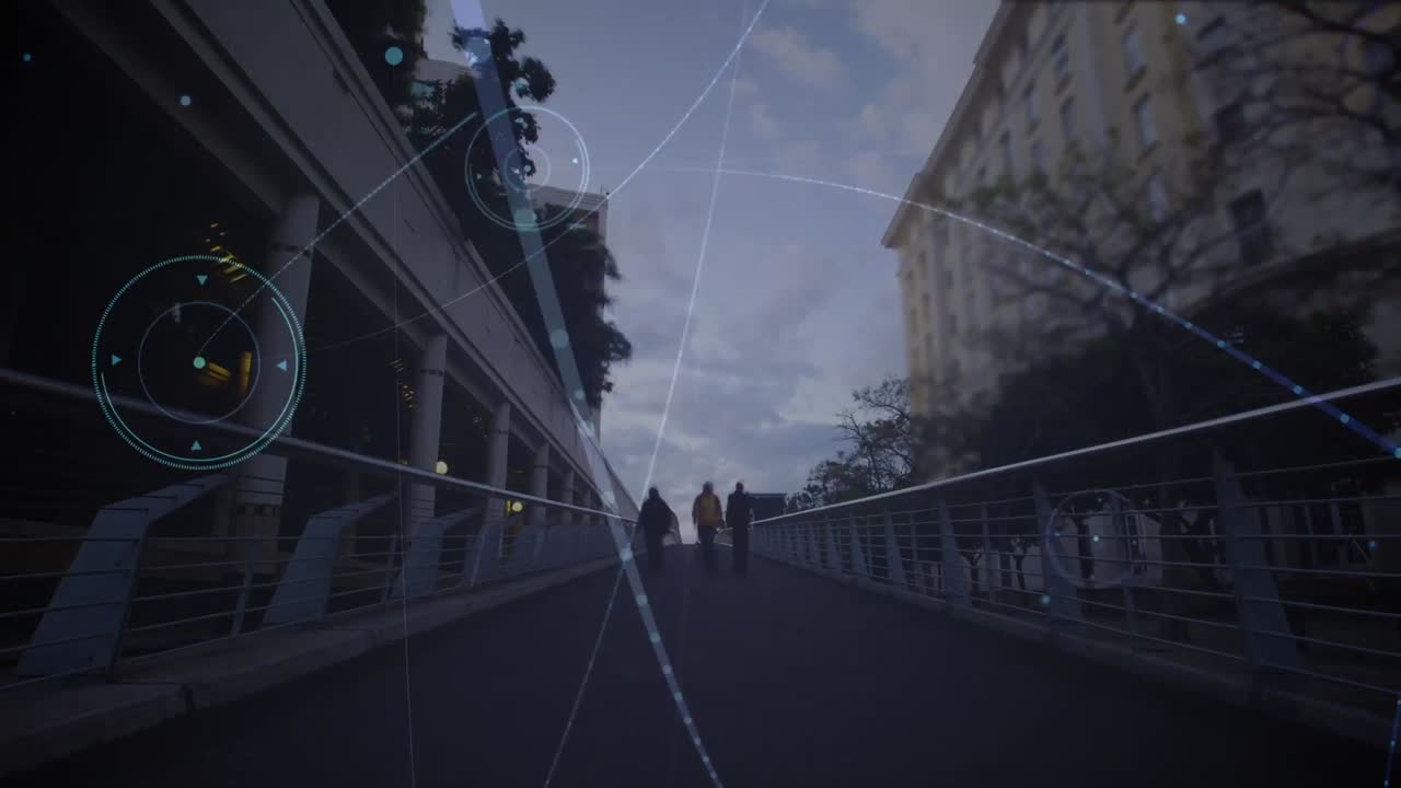 Animation of network of connections over cityscape