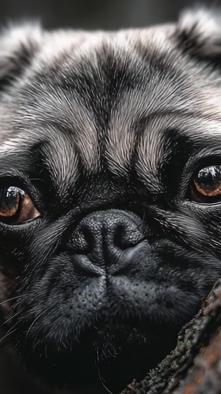 Close-Up do Rosto de um Pug Destacando Suas Características Únicas, Expressões e Textura, Capturando a Essência Desta Adorável Raça de Cão em um Retrato Deslumbrante