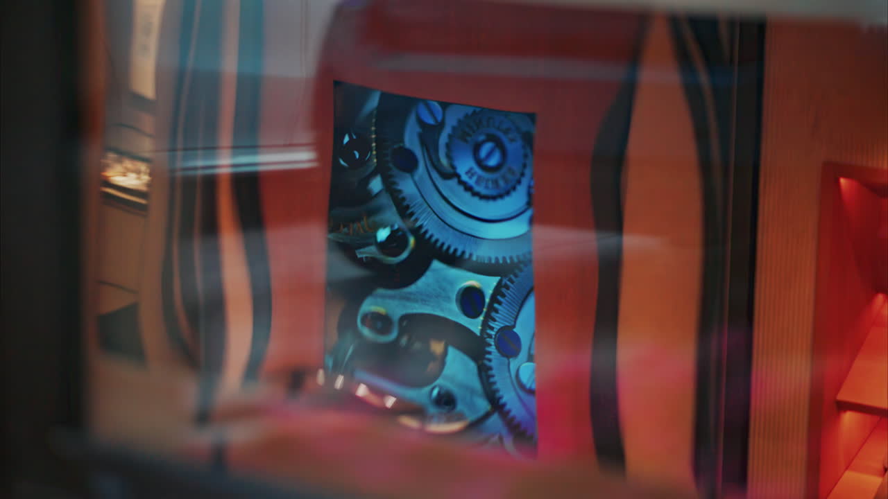View from a display of a video of a watch mechanism in a store
