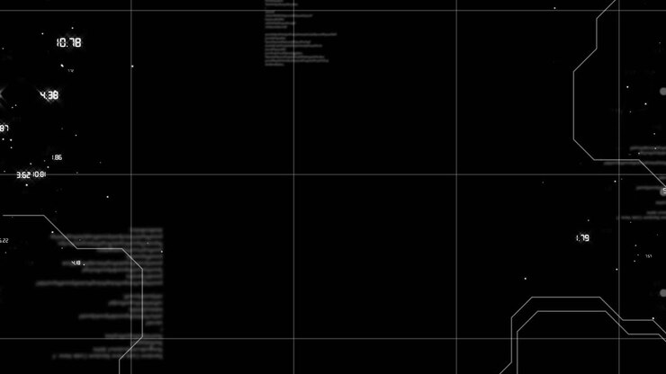 Animation of processing data and communication network on black background