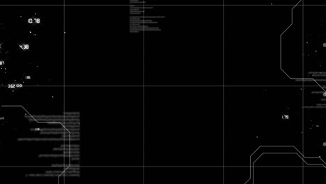 animación del procesamiento de datos y la red de comunicación sobre un fondo negro