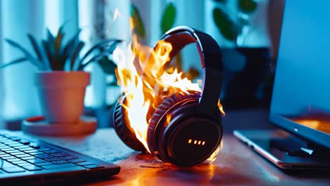 a pair of headphones sitting on top of a desk next to a laptop