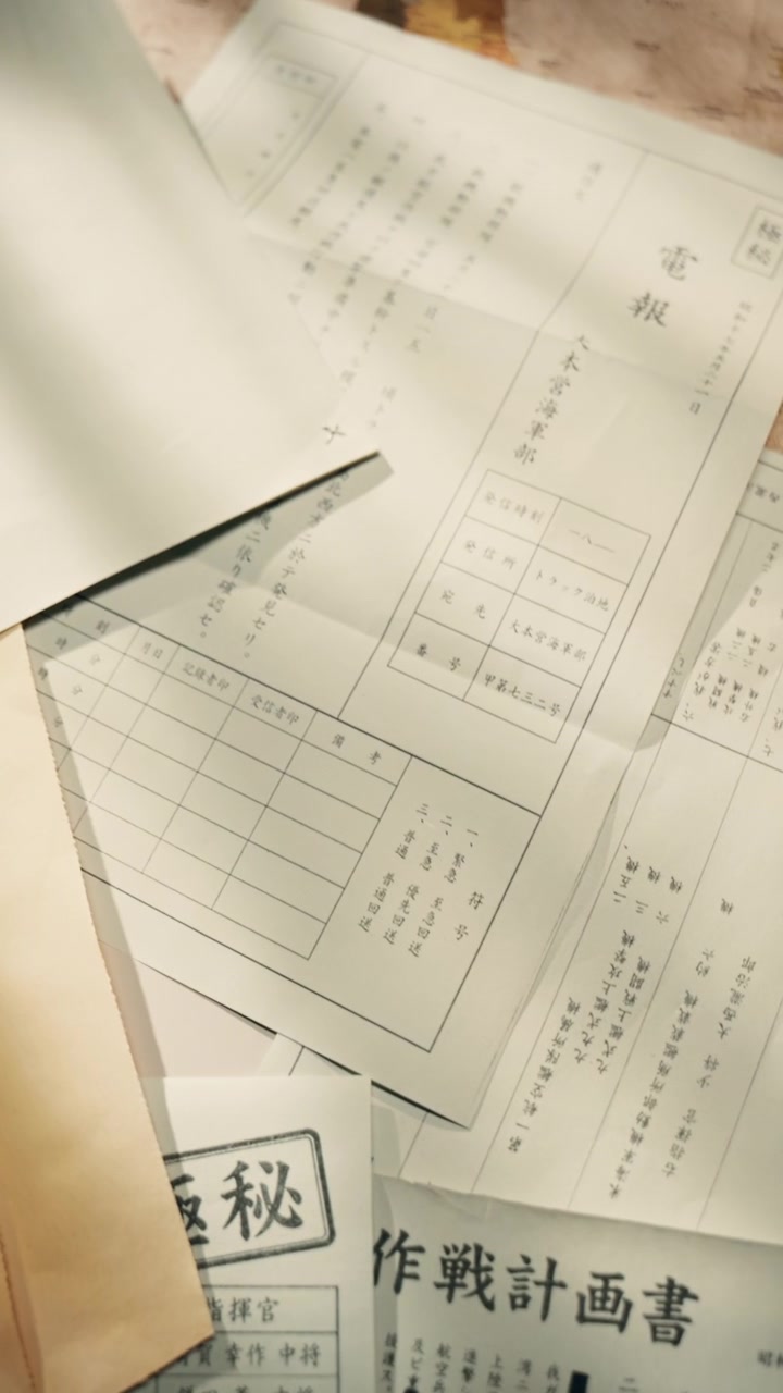 Aged Japanese document sheets with vertical script