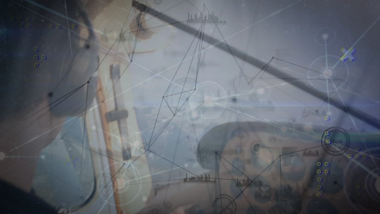 animación de la red de conexiones con procesamiento de datos sobre piloto de aerolíneas caucásicas