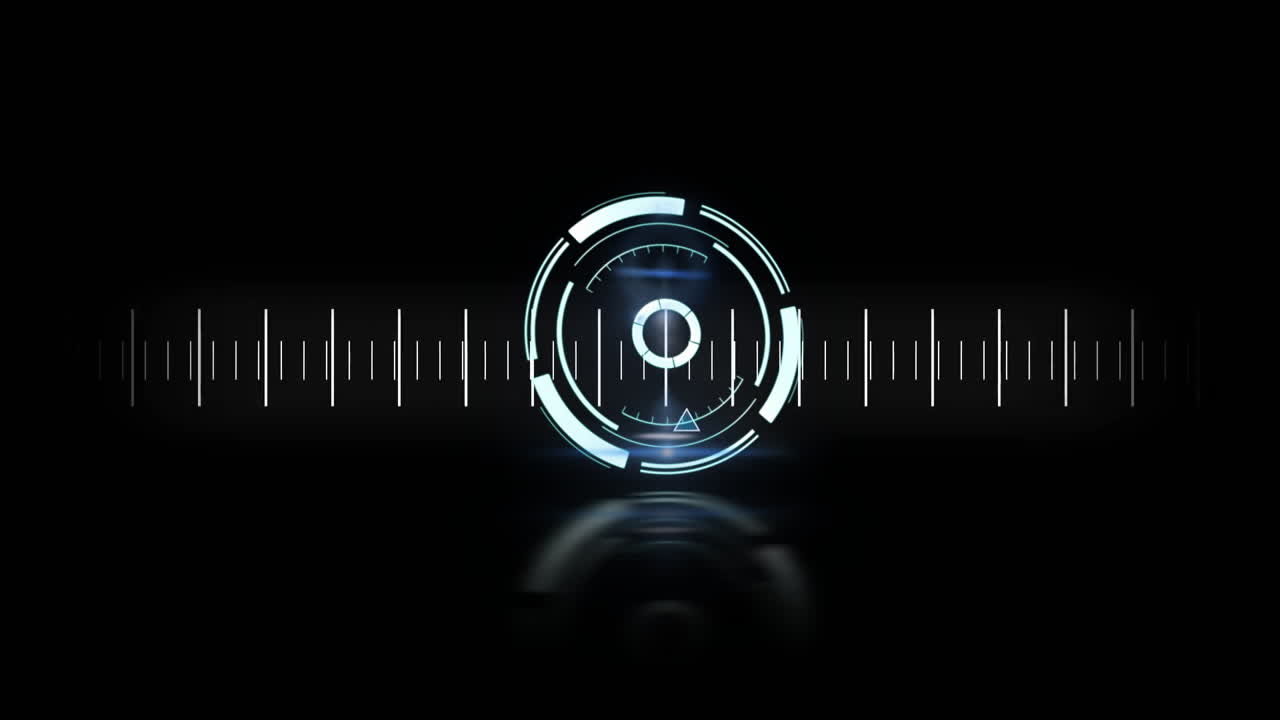 Animation of futuristic digital interface with circular elements and linear scale