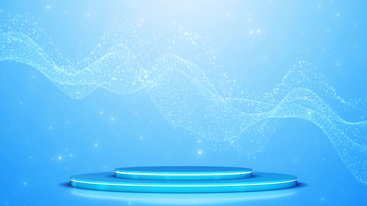 Blue podium wave particle background with soft cyan platform flowing dotted mesh glowing stars and