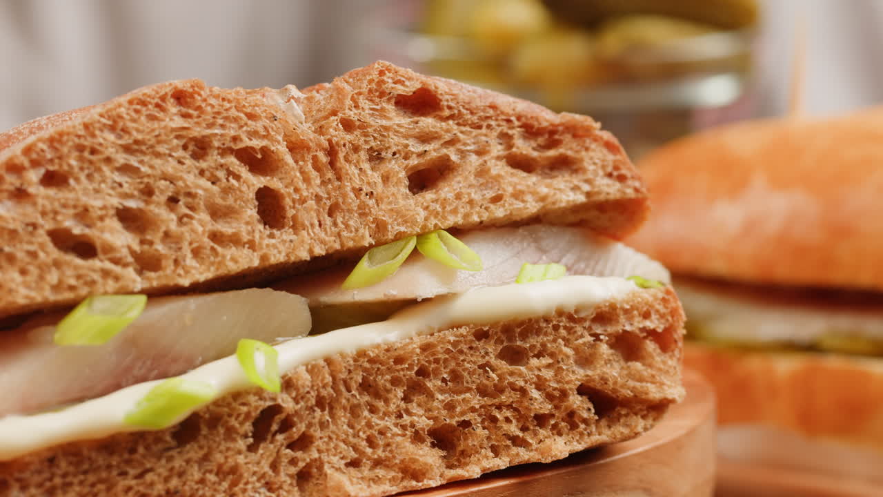Close-up of a Smoked Fish Sandwich