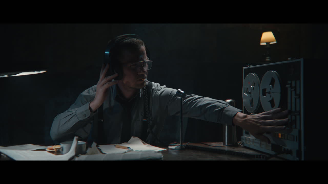 An intelligence officer listens to the wiretap recordings