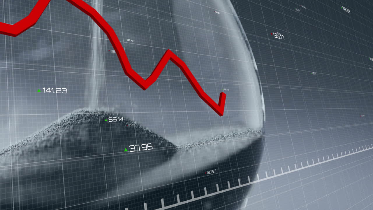 animación del procesamiento de datos y diagramas sobre reloj de arena