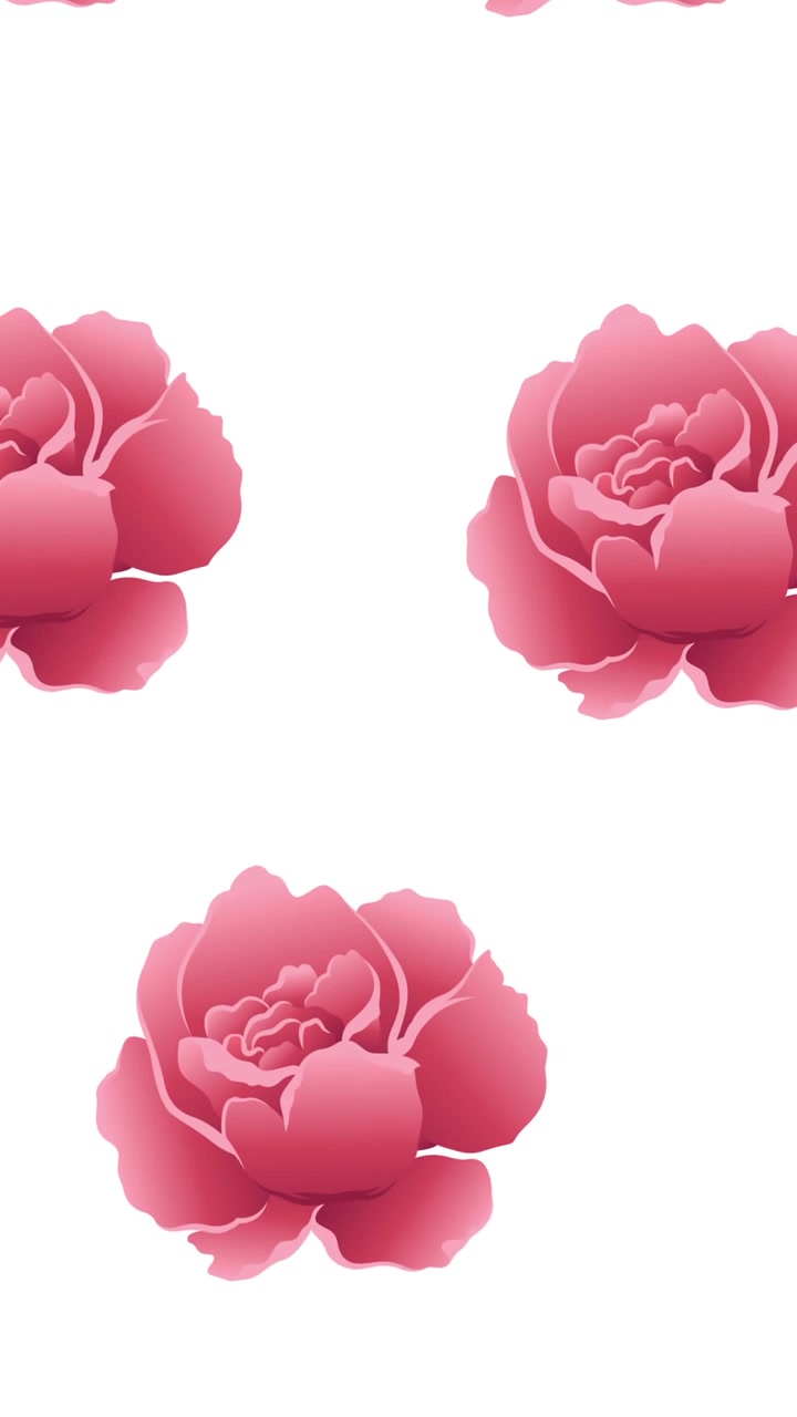 Composizione di righe di fiori rosa che si muovono su sfondo bianco