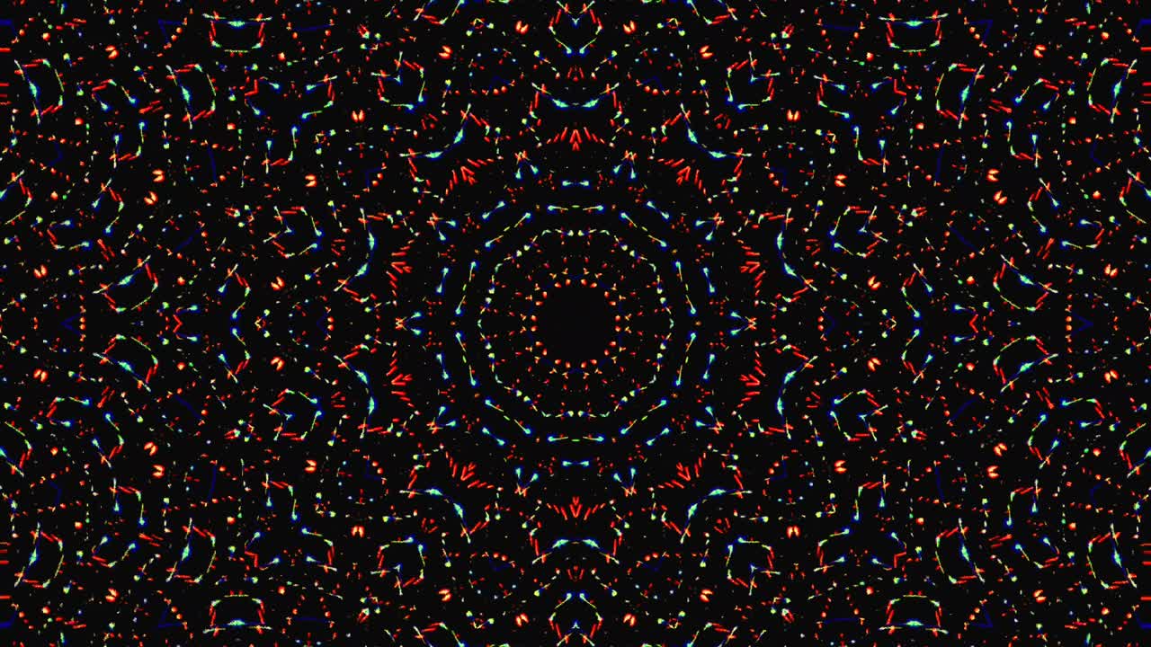 Bellissimo caleidoscopio astratto e brillante, luce colorata e scintillante con movimento fluido