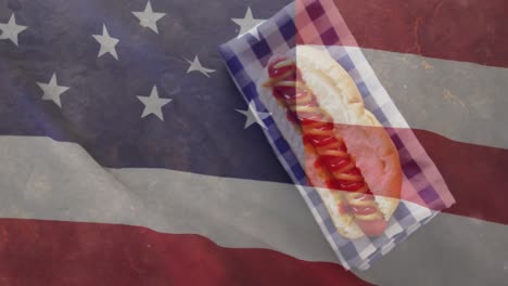 Animación-De-La-Bandera-De-Estados-Unidos-Sobre-Hot-Dogs.