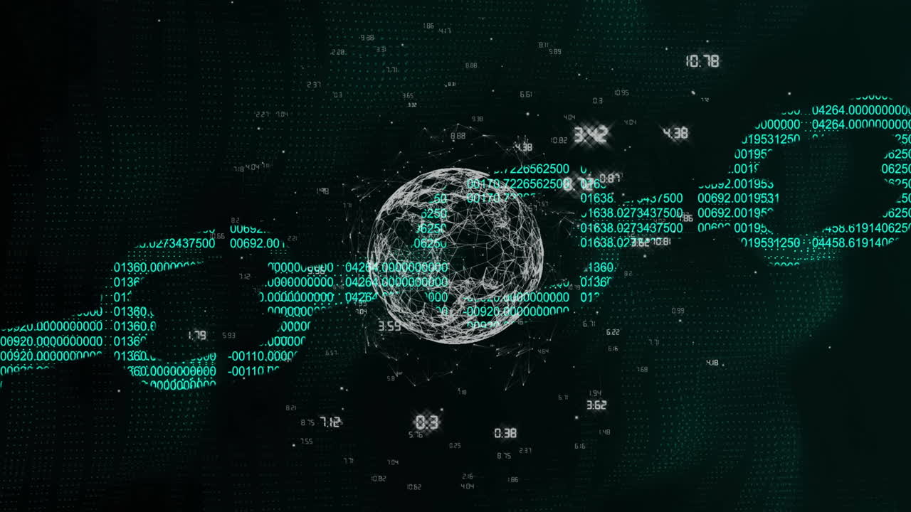 Rotating globe with binary coding and data processing animation