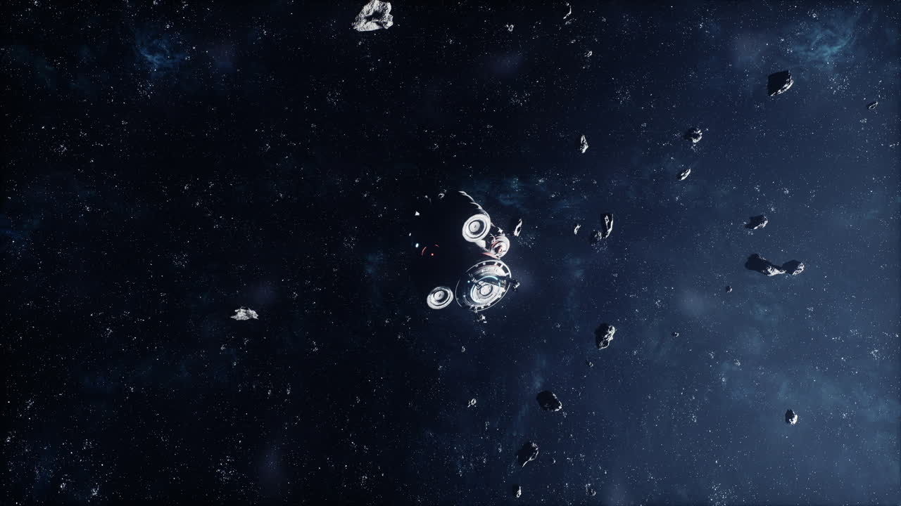 Spaceship in deep space flying through the universe