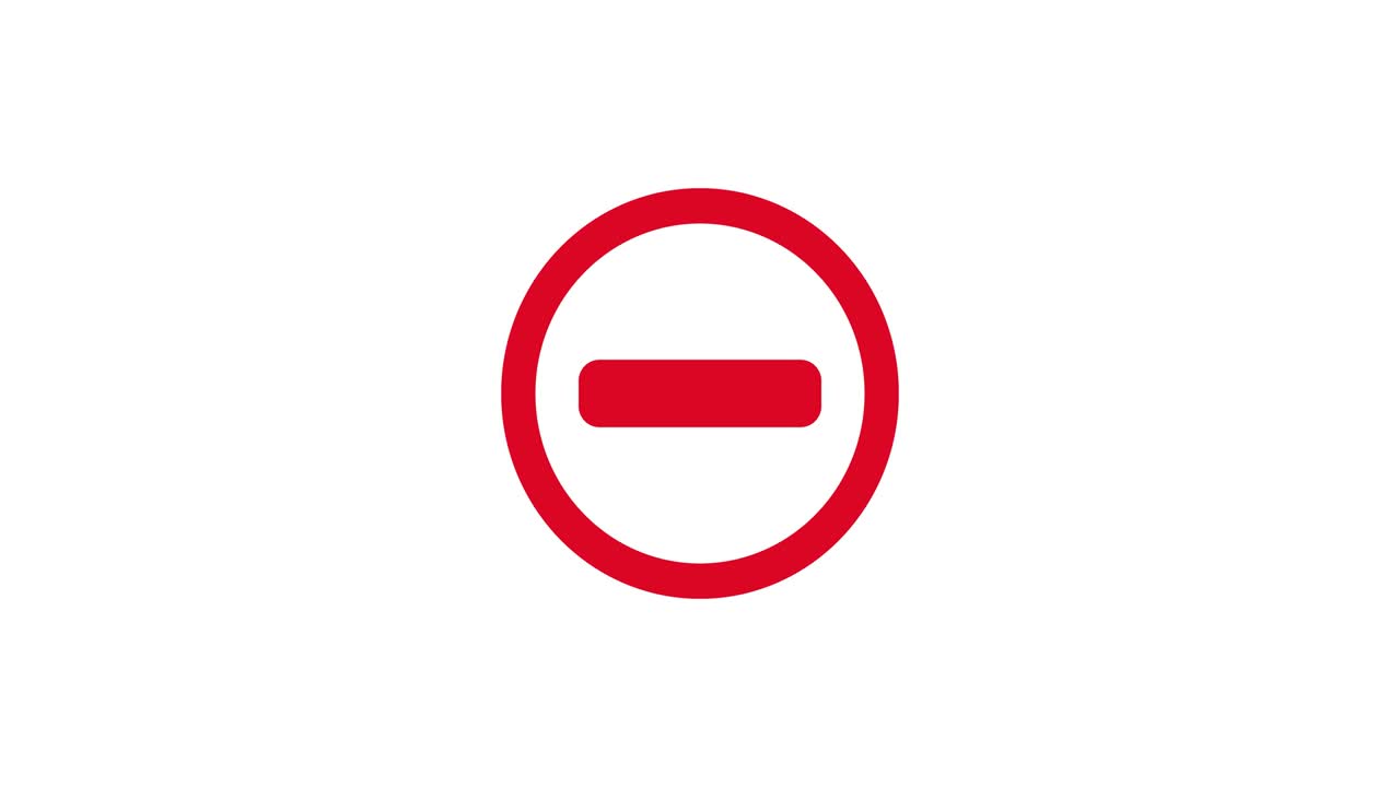 animación de símbolo de parada. círculo de restricción en rojo. no hay forma de video en 4k. icono de advertencia rebotante. fondo editable.
