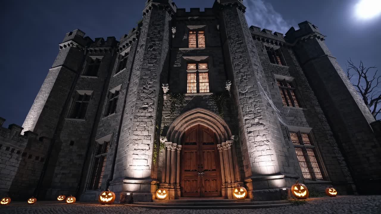 Spooky Halloween Castle with Pumpkins