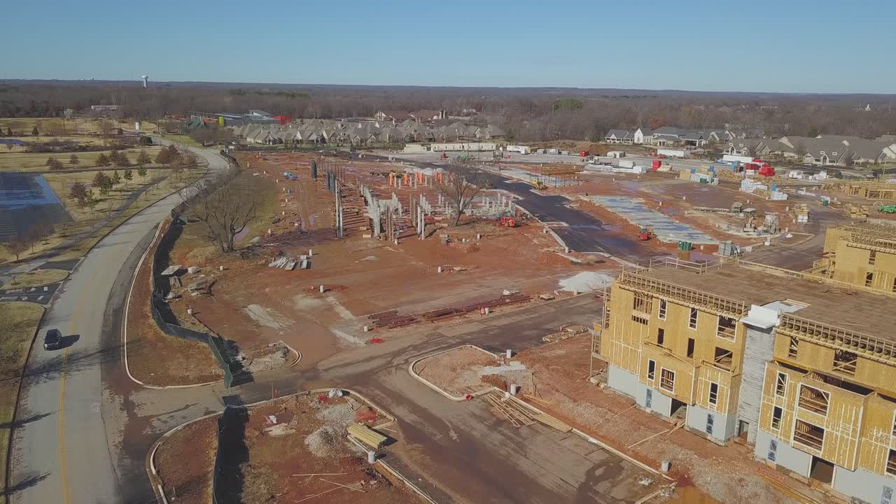 Aerial view of apartments under construction