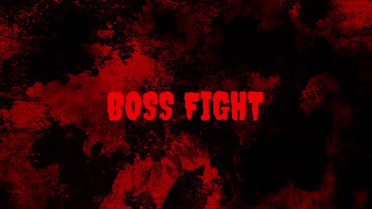 Boss Fight Text on Dark Red Blood Splatter Background