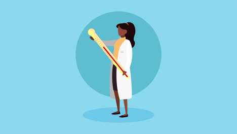 mujer médico profesional con termómetro