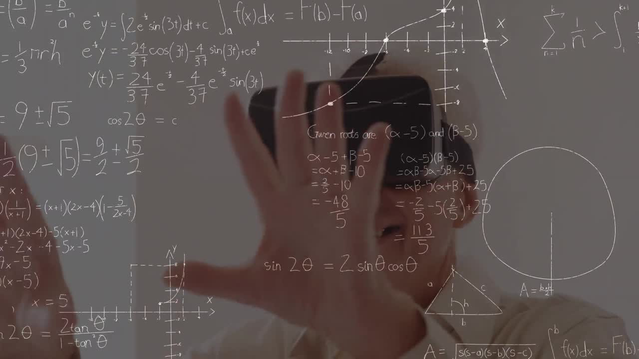 vr 헤드 ⁇ 을 사용하여 인간 위에 수학적 공식의 애니메이션