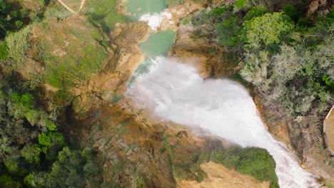 aerial shot of el chiflon waterfall in chiapas, mexico