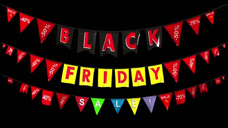 black friday colored garland elements with separate mask in 4k