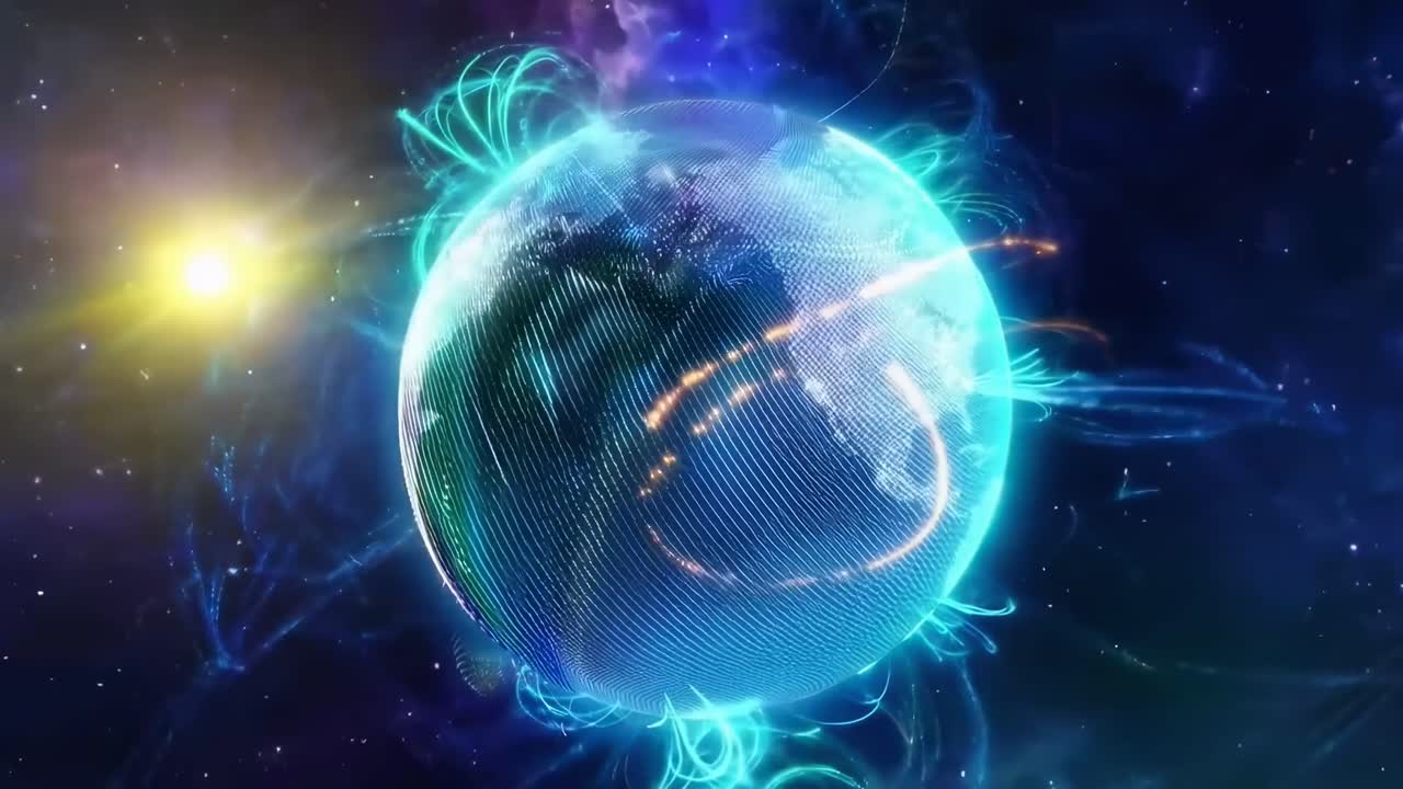Connessioni di rete digitali globali che fluiscono intorno alla Terra