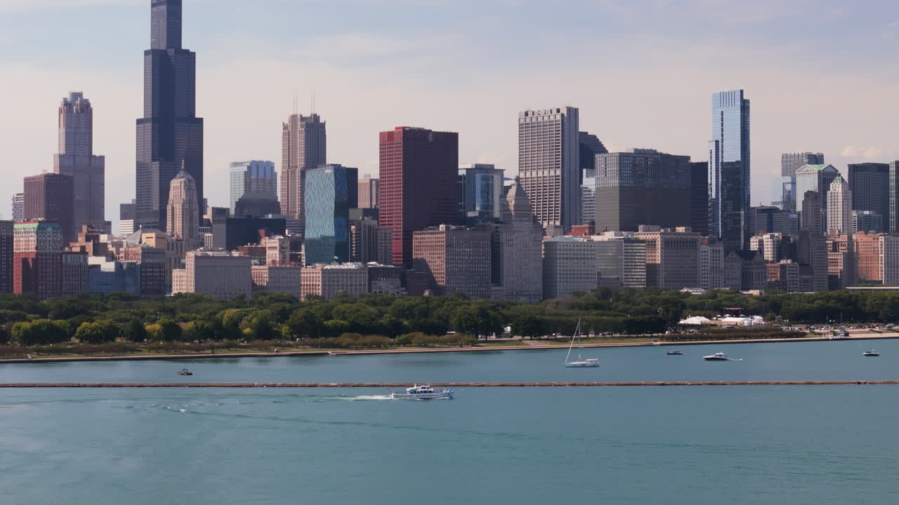 미시간 호수에서 시카고 스카이 라인