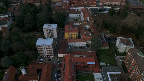 vimercate cityscape in italy. aerial drone tilt-up reveal