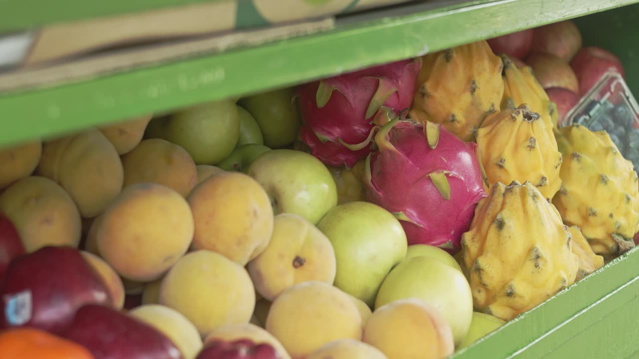 복숭아, 녹색 사과 및 피타야 - 4k