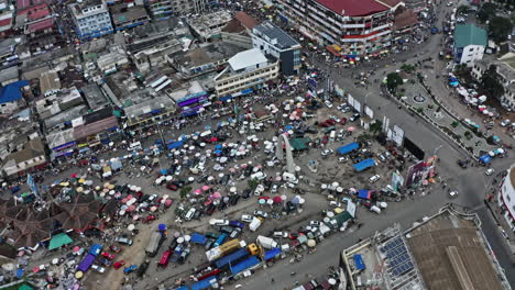 accra, the ghana, aerial drone shot of a big market in the centre of accra