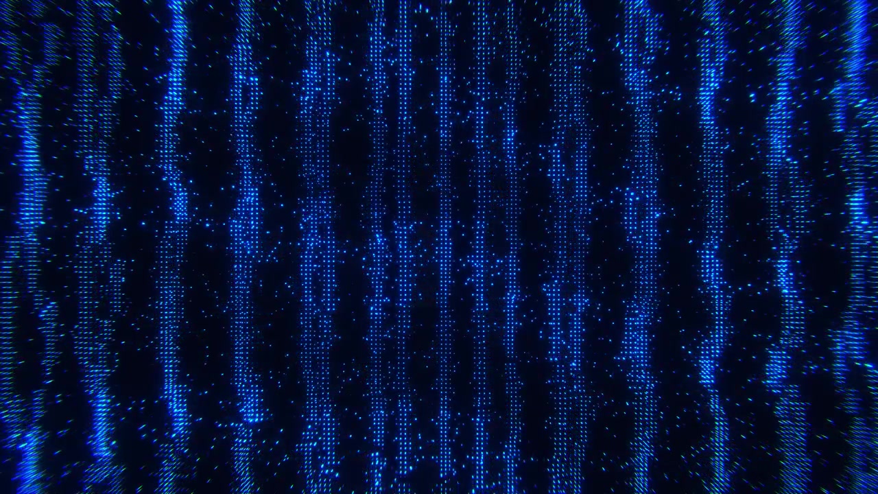 Abstract Blue Digital Data Stream with Glowing Particle Background