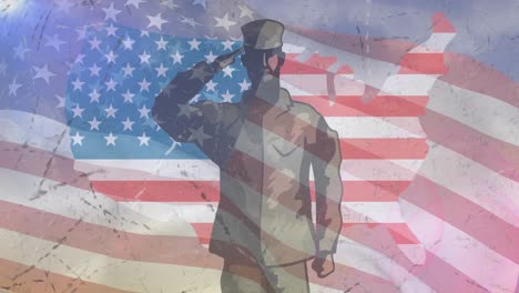 Animation-of-male-soldiers-saluting-over-american-flag