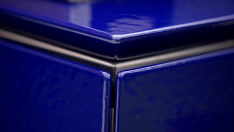 shiny blue enamel kitchen surface