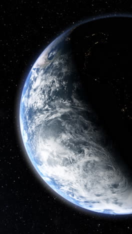 vertical format : a cinematic rendering of planet earth during sunrise as view from space with vibrant blue sky atmosphere