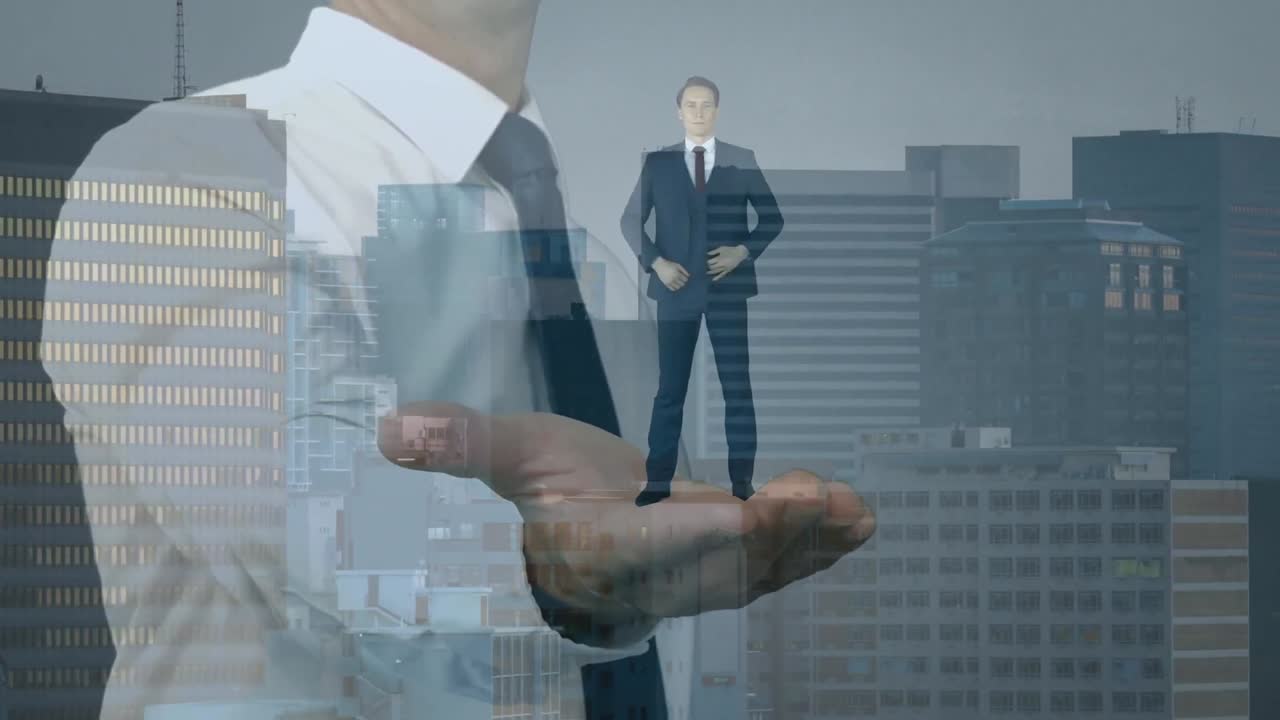 animação de diversos empresários sobre a paisagem urbana