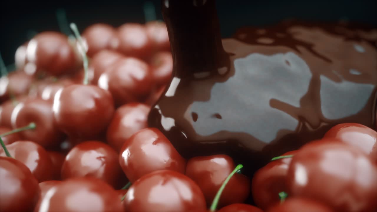 Cioccolato fuso che cola sulle ciliegie