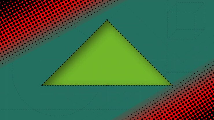 Animation of slicer moving and cutting triangle over abstract pattern against blue background