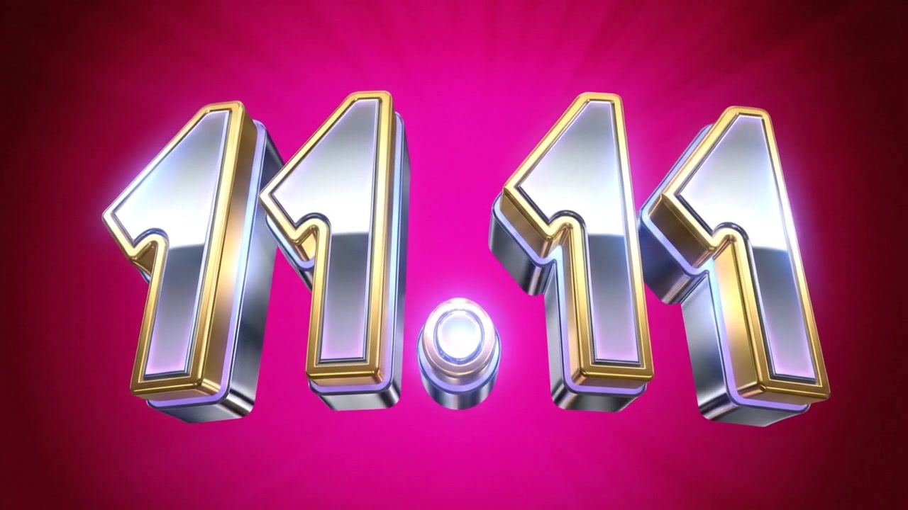 Animation de bannière de texte promotionnel 11.11 avec typographie 3D vibrante