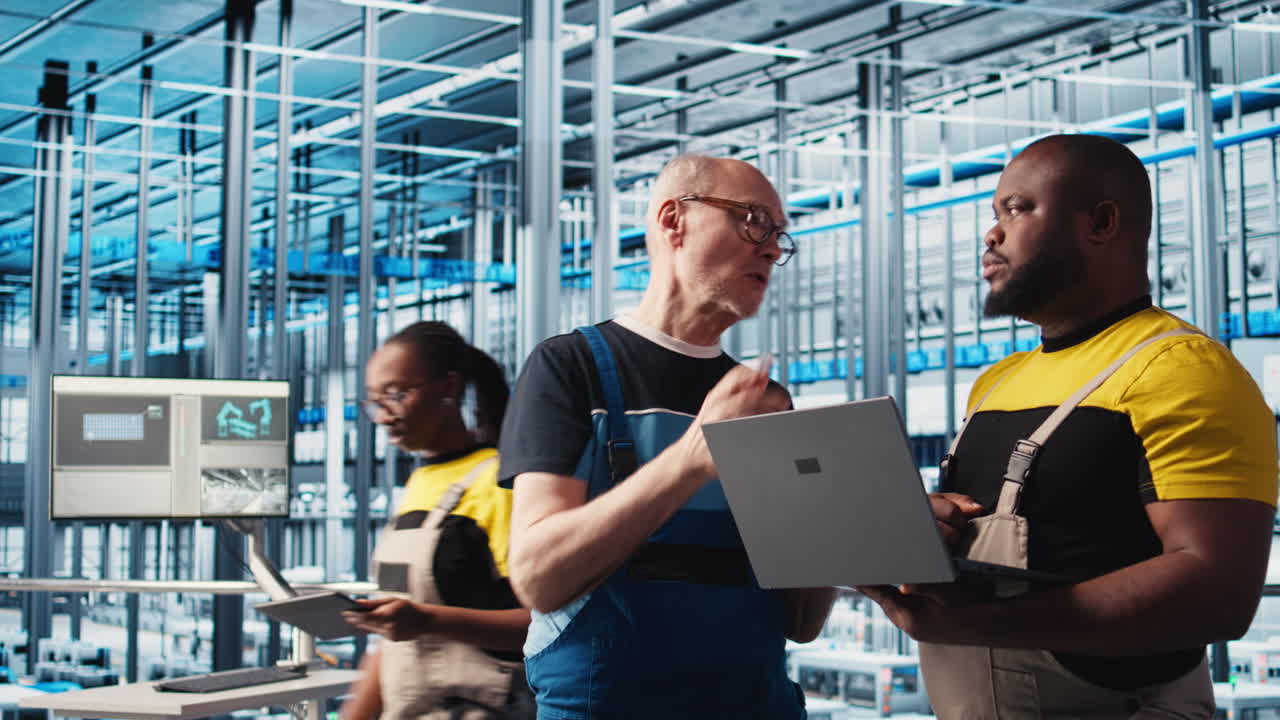 Photovoltaics smart factory expert teaches intern how to fix damaged IoT sensors