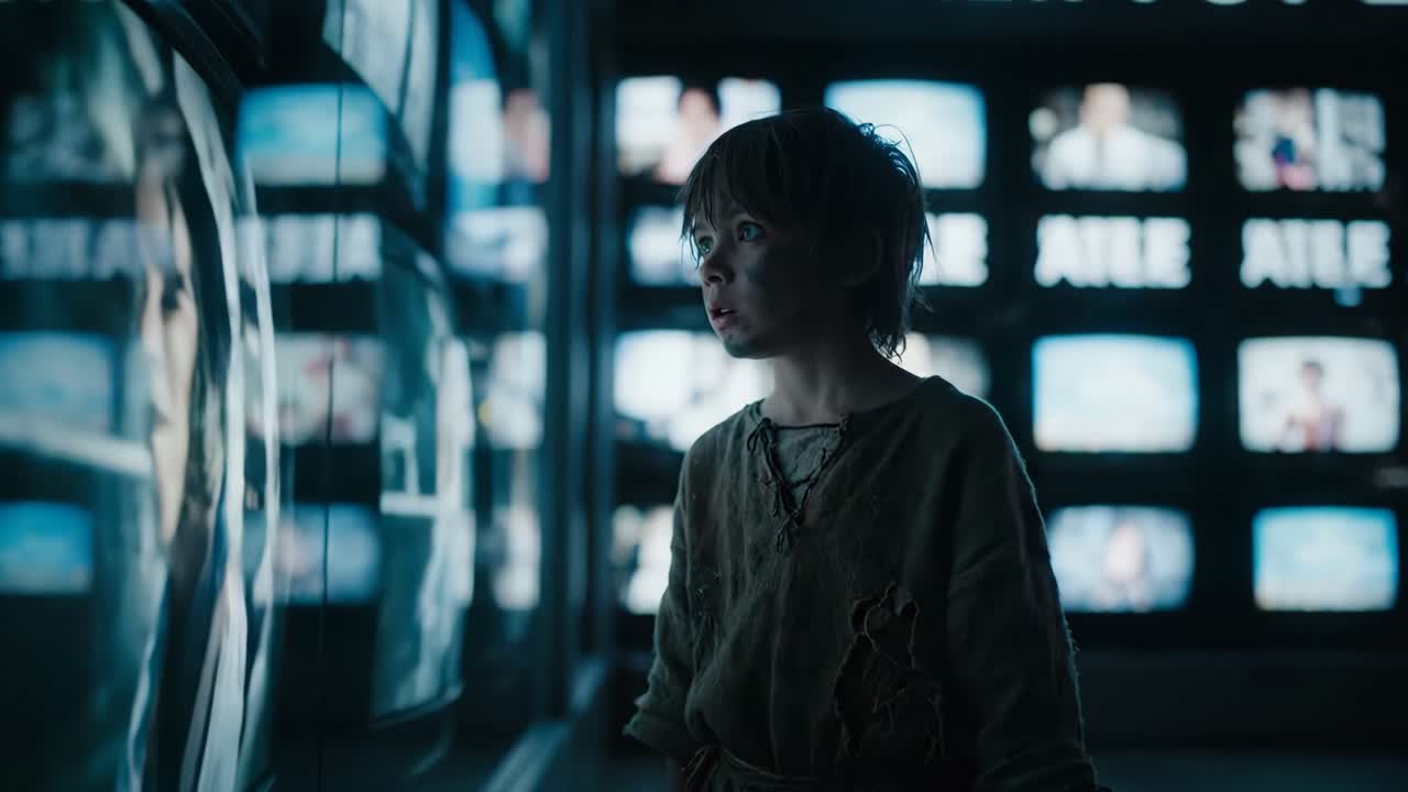 Boy Watching Multiple Televisions