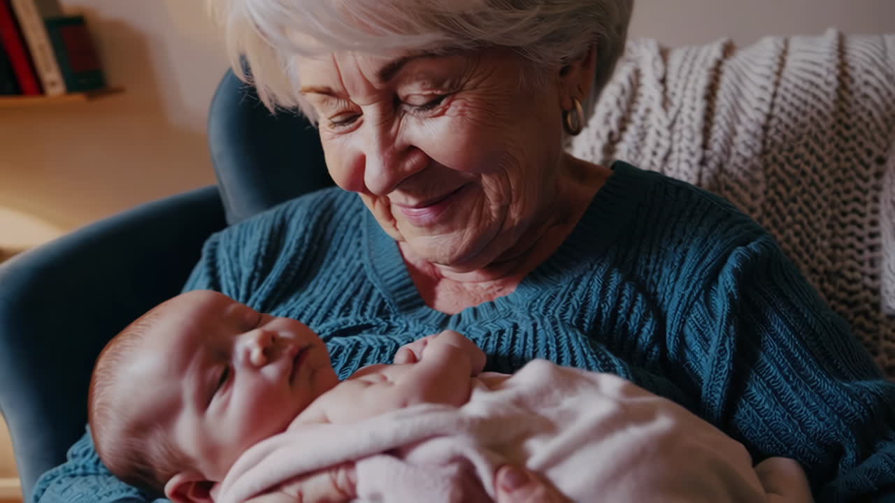Grandmother holding newborn baby